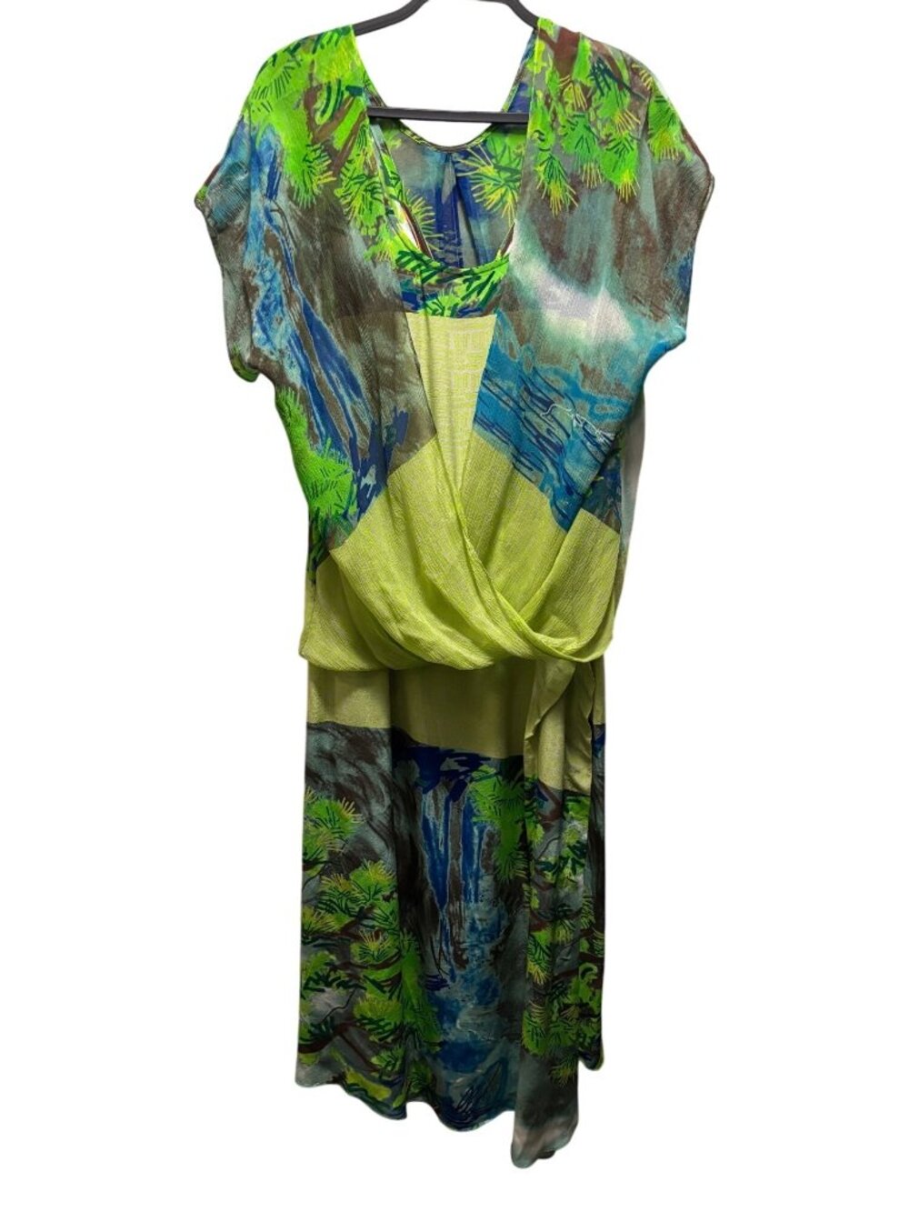 Vintage Y2K Tracy Reese 100% Silk Dress & Kimono Set Waterfall Print  Size M